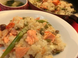 男子ごはんの塩鮭の和風パエリア